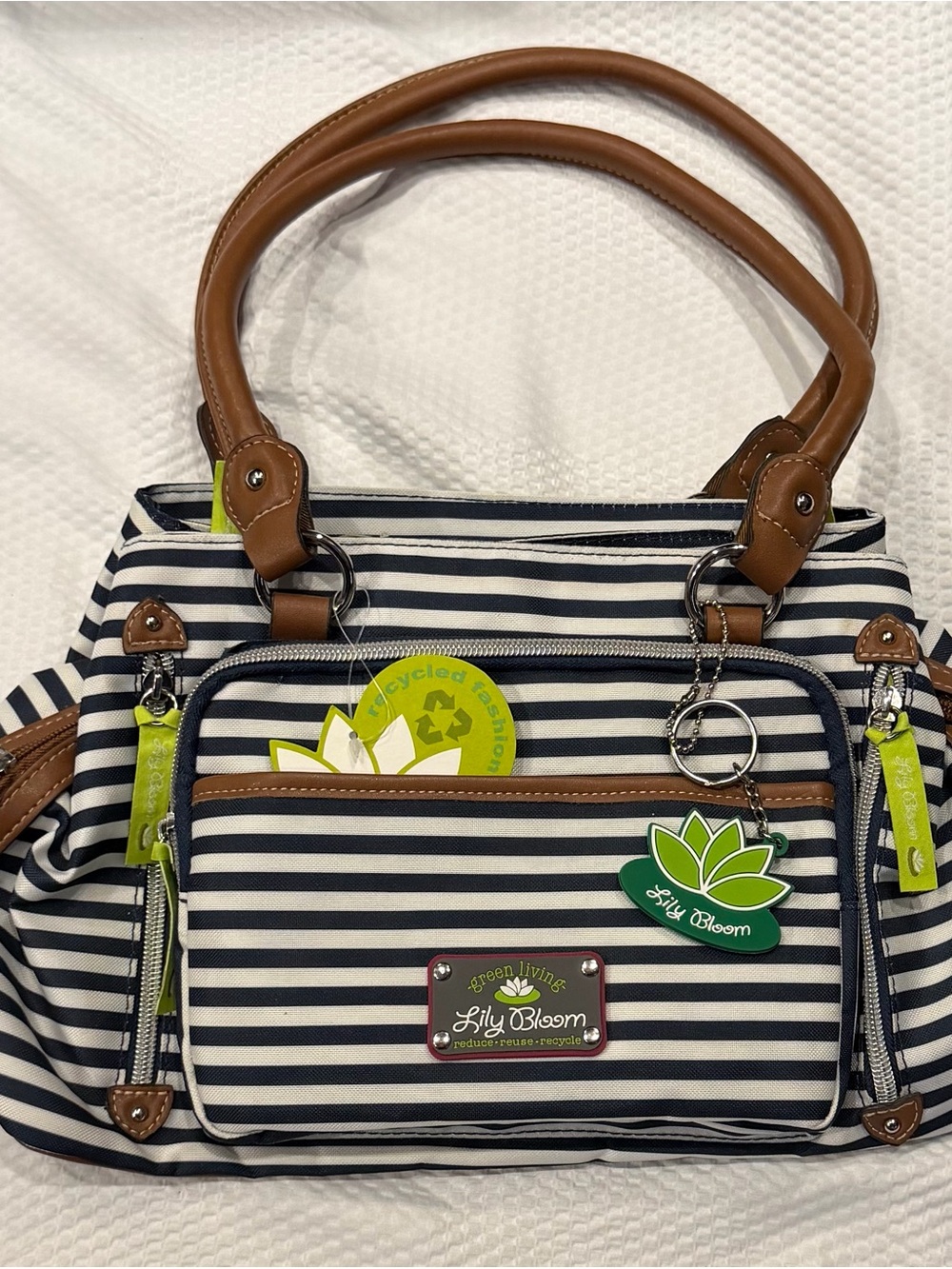 Lily Bloom Maggie Bag Navy Stripe NWT Eco Recycled Handbag Purse $69 Retail